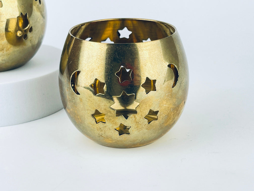 Product image for 'vintage solid brass votive candleholder moon stars tulip floral pattern sold separately' (view 44b9eb)