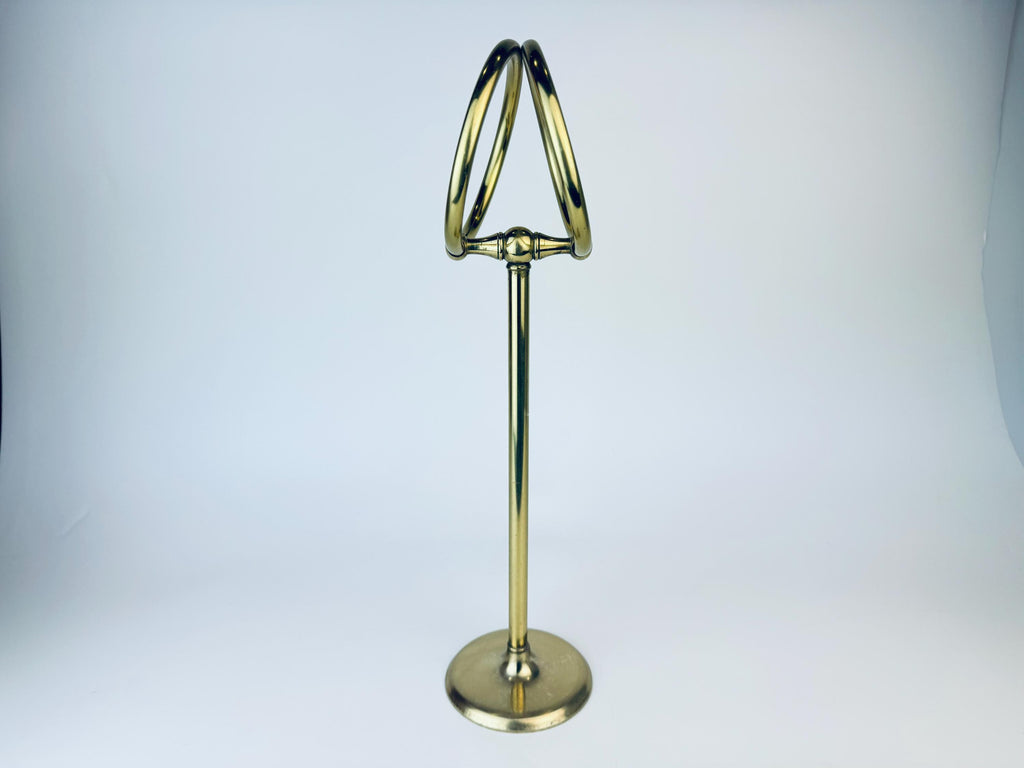 Product image for 'vintage brass tabletop dual ring towel hanger aged metal patina' (view 54bc49)