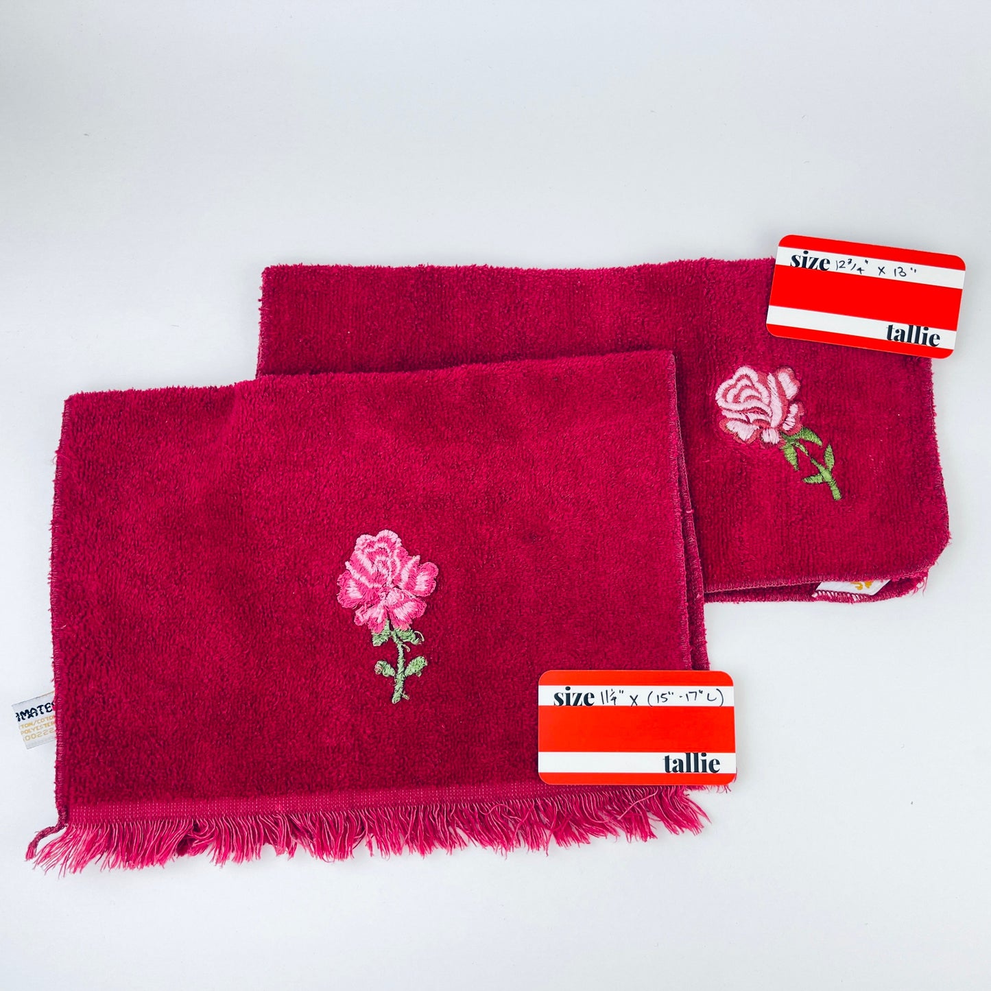 Product image for 'vintage sears bathmates hand face towel embroidered maroon floral set of two 2 cotton polyester blend made in canada' (view 0d0856)