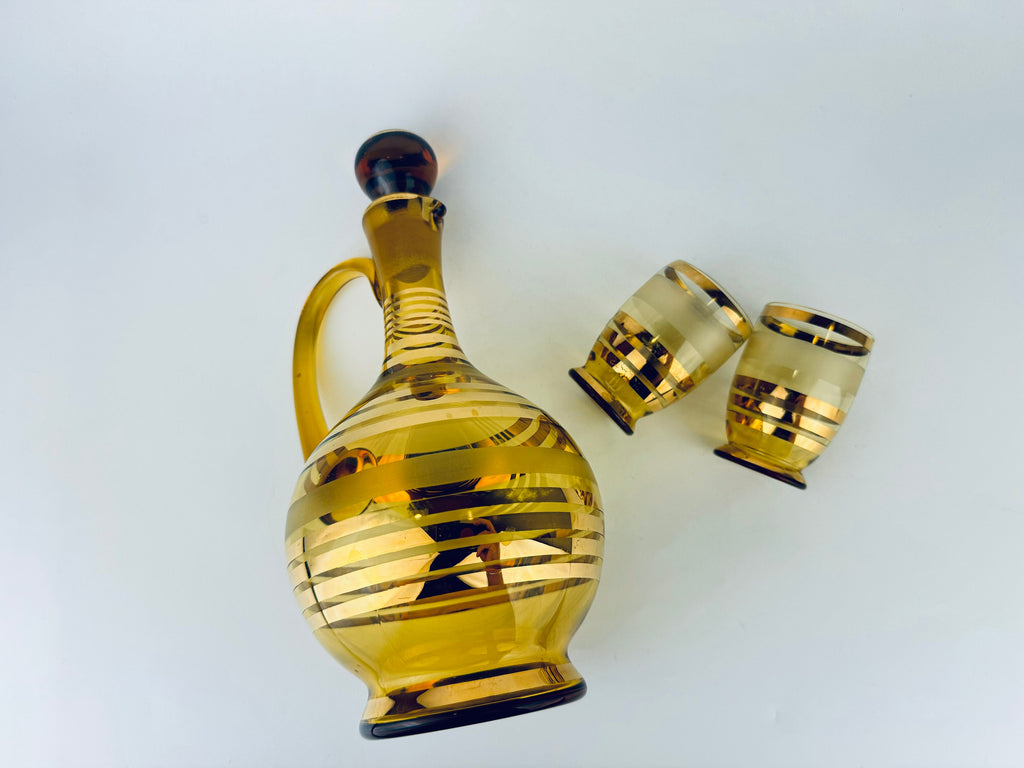 Product image for 'vintage amber gold striped glass barware set decanter shot glasses bohemia crystal barware gift' (view 666659)