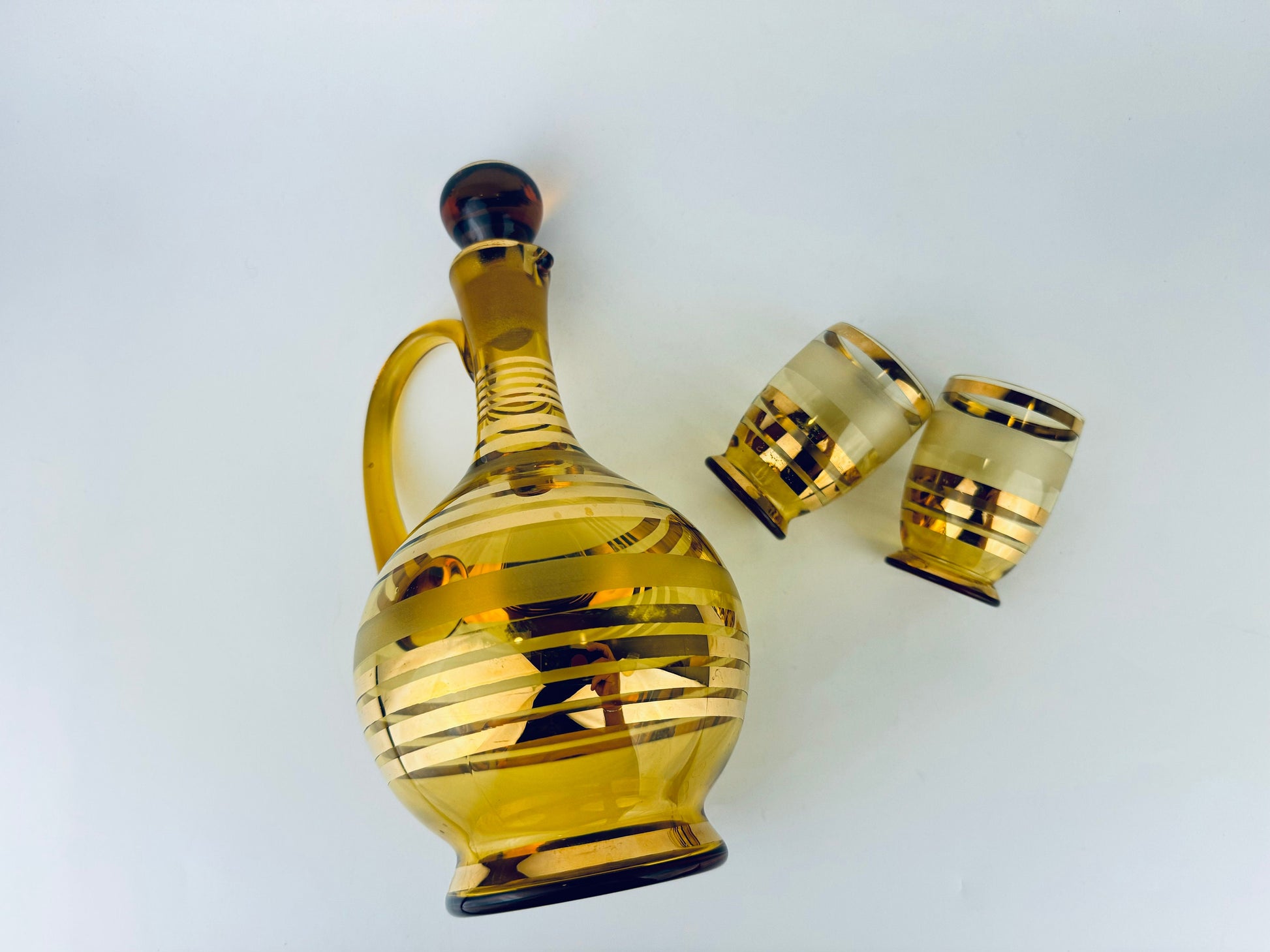 Product image for 'vintage amber gold striped glass barware set decanter shot glasses bohemia crystal barware gift' (view 666659)