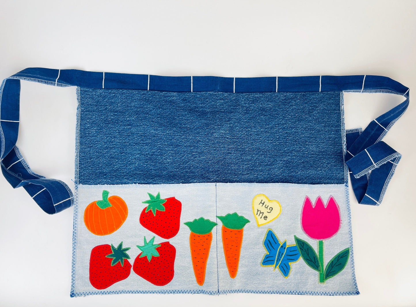 Product image for 'vintage handmade denim gardening waist apron dual front pockets fruit veggie pattern' (view f9a00b)
