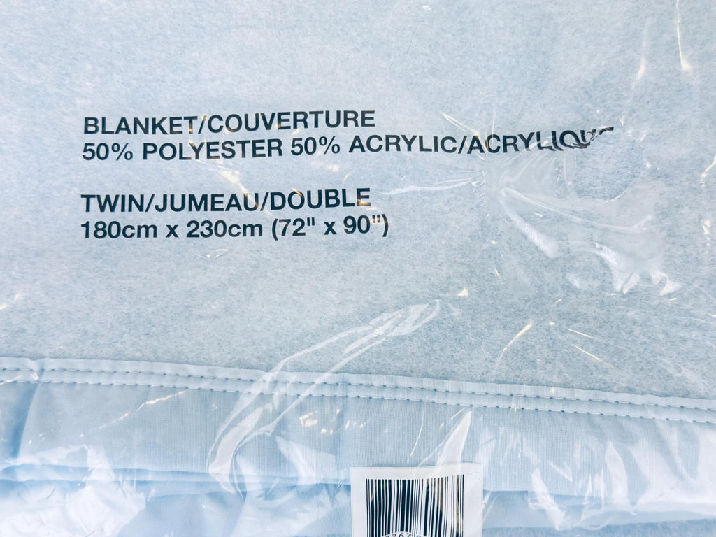 Product image for 'vintage arctic blue twin blanket satin ribbon trim new old stock nos made in canada by esmond' (view c86374)