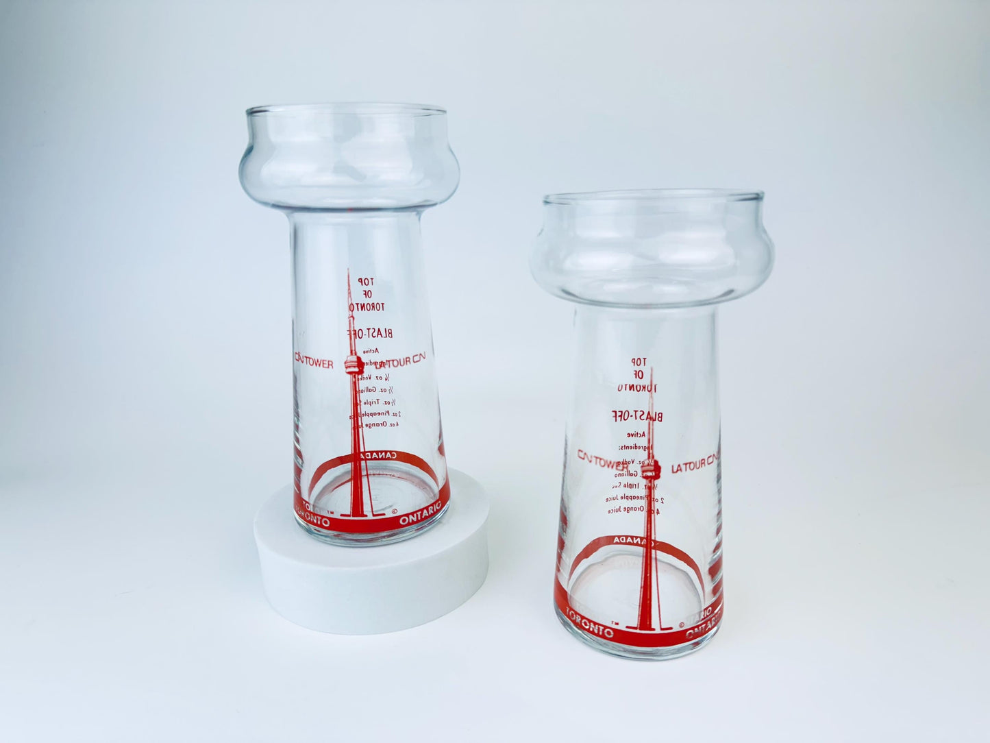 Product image for 'vintage cn tower toronto ontario canada souvenir glassware top of toronto blast off recipe barware dominion glassware made in canada' (view 000f29)
