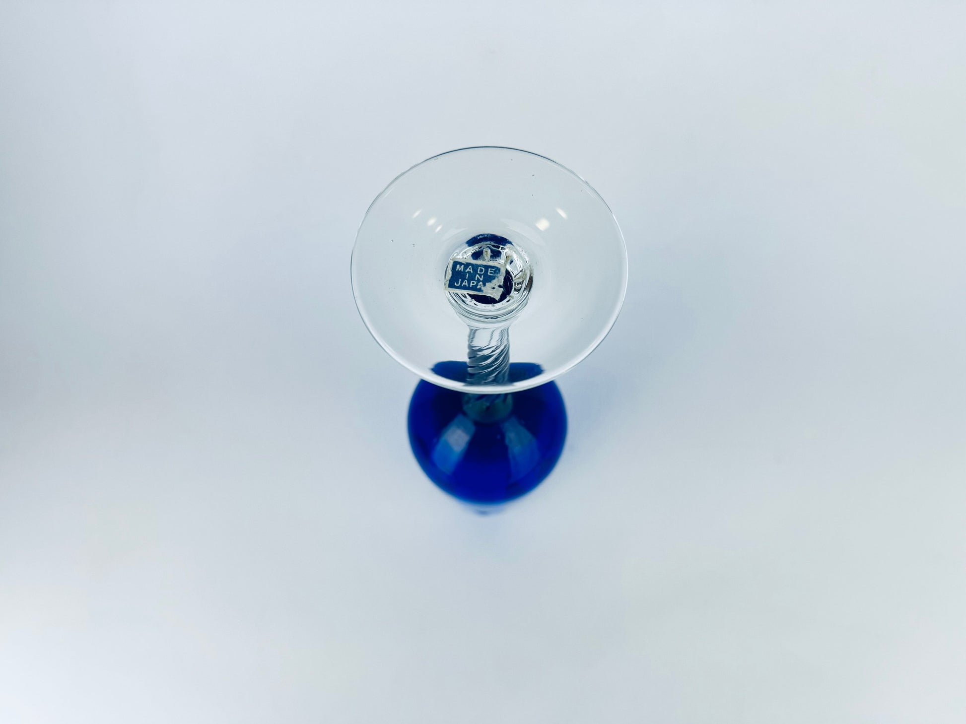 Product image for 'vintage cobalt blue twisted clear stem glass vase made in japan' (view b7bbac)
