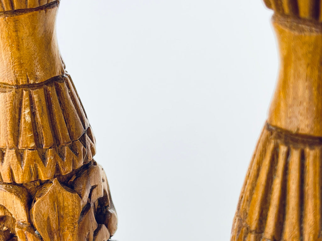 Product image for 'vintage 1970s hand carved wooden candlestick holders boho floral swirl pair' (view ea761e)