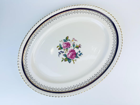 Product image for 'vintage johnson bros oval serving tray plater pink flower pattern serpentine edge made in england' (view 202ec5)