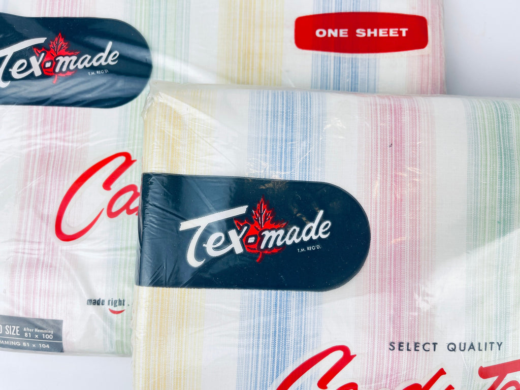 Product image for 'vintage tex made twin double candy tone striped pastel colour flat sheet made in canada sold separately' (view 408a58)