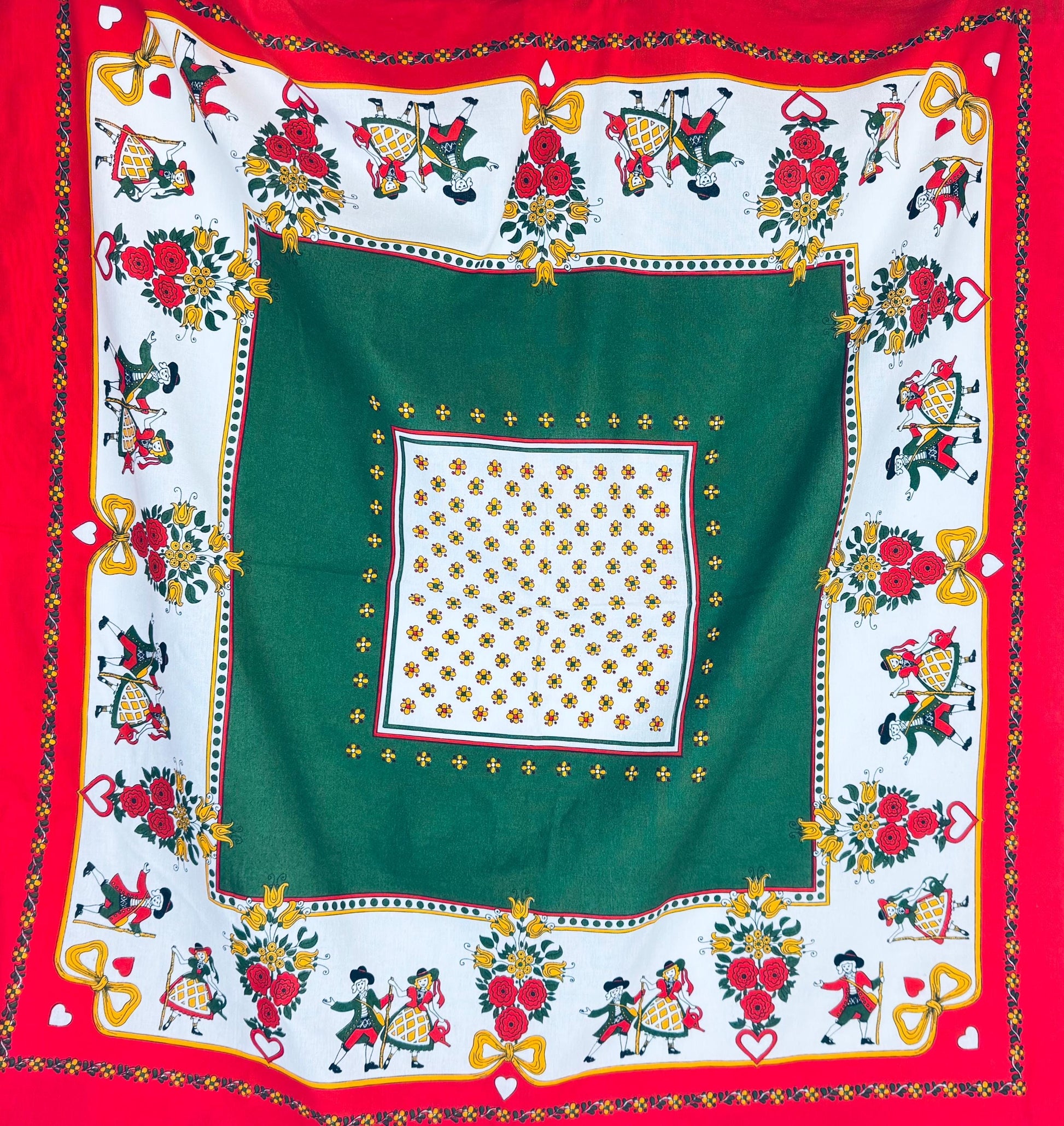 Product image for 'vintage folk art floral print edge square table cloth 40 x 40' (view 27b46c)