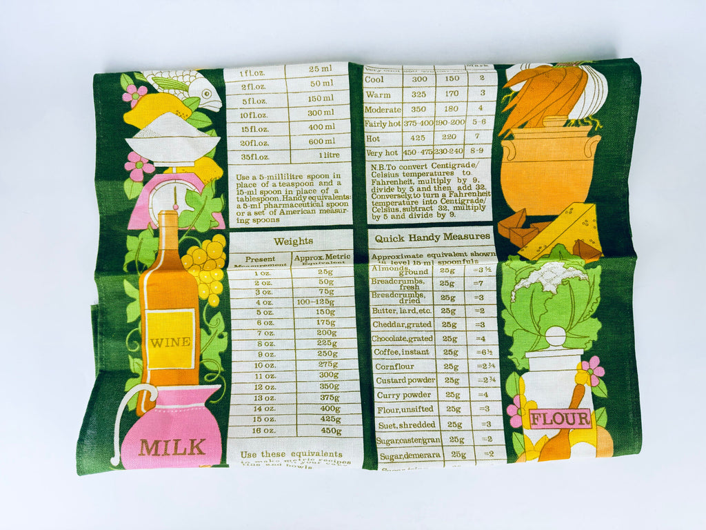 Product image for 'vintage old bleach measuring in metrics good housekeeping linen towel kitchen statement towel tapestry made in ireland' (view ee4f14)