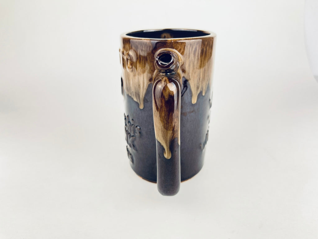 Product image for 'vintage funny beer mug stein drip glazed brown ceramic wet your whistle went to p leave this drink alone' (view 968257)