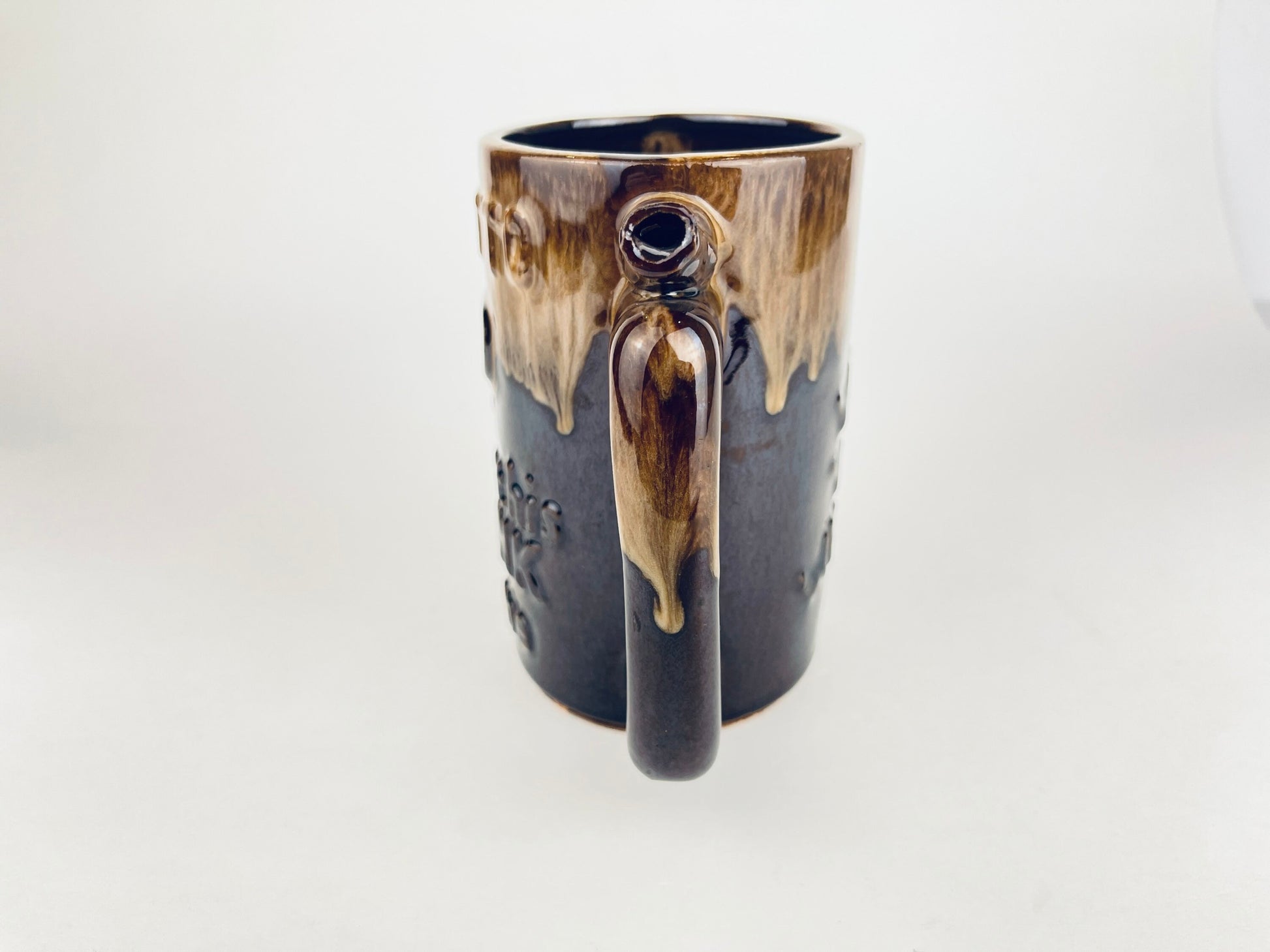 Product image for 'vintage funny beer mug stein drip glazed brown ceramic wet your whistle went to p leave this drink alone' (view 968257)