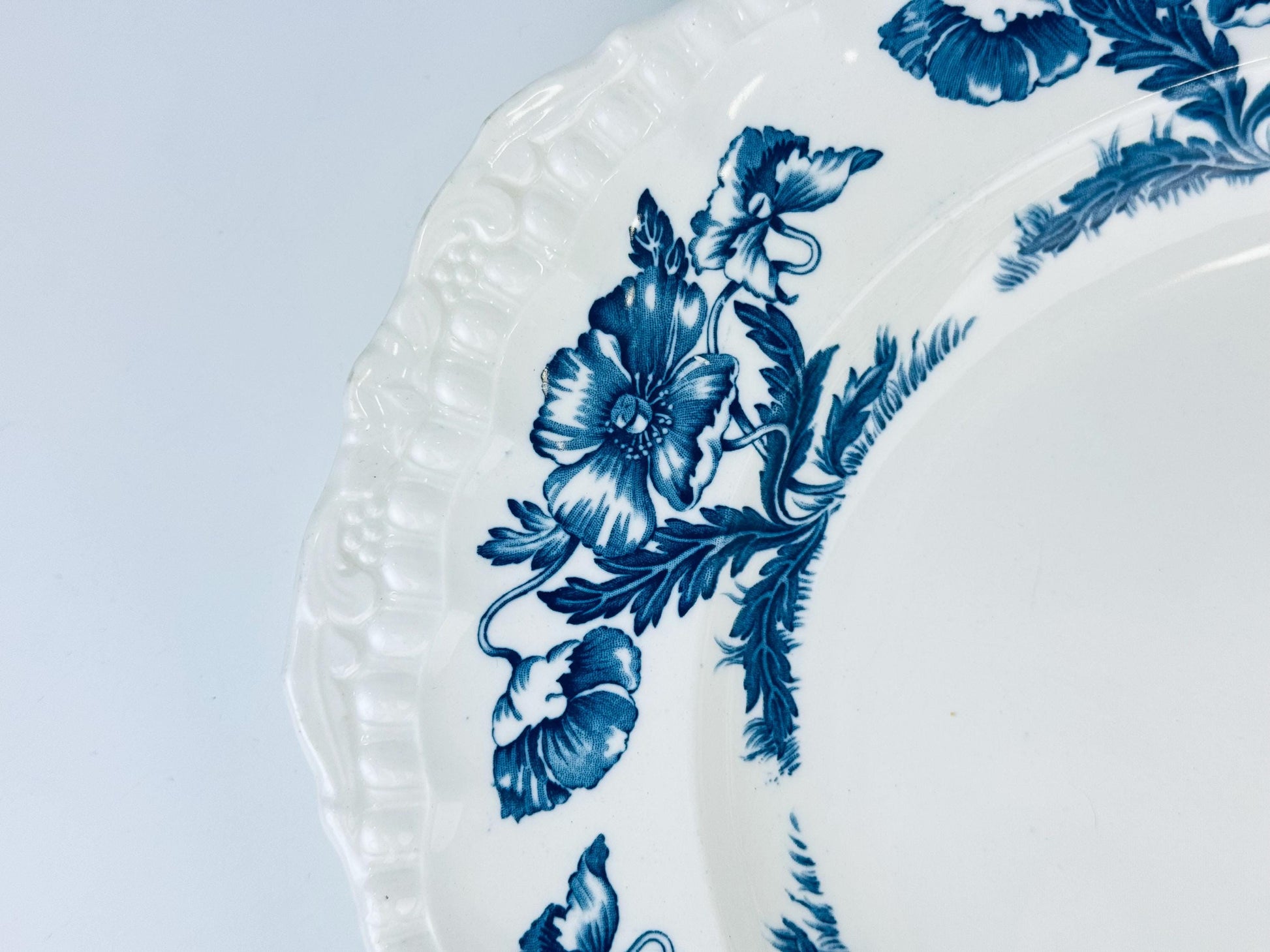 Product image for 'vintage antique blue white floral oval serving platter atlas grindley england' (view c2164b)