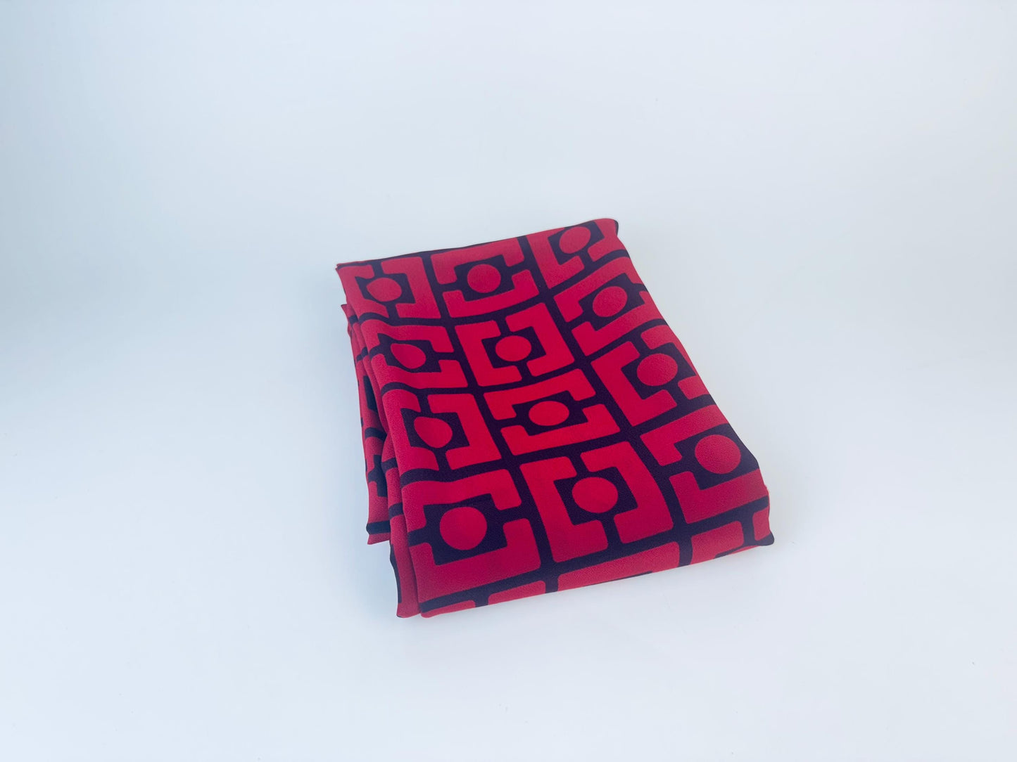 Product image for 'vintage francesca koshibo printed lava red black abstract geometric silky polyester fabric 1970s material' (view ff2369)