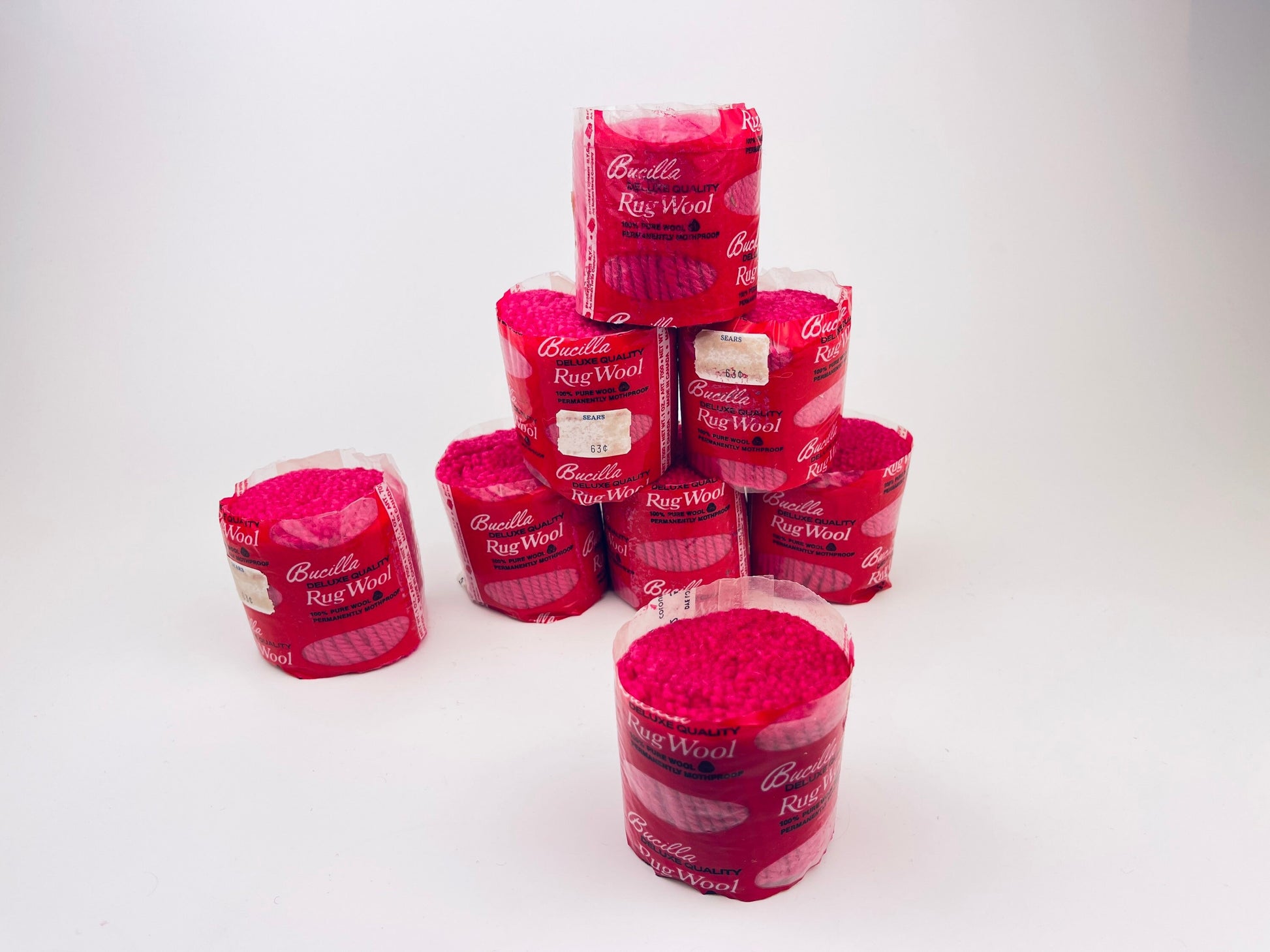 Product image for 'vintage fuchsia pink wool rug yarn bucilla deluxe quality 100 pure wool permanently mothproof made in canada individually priced' (view 407972)