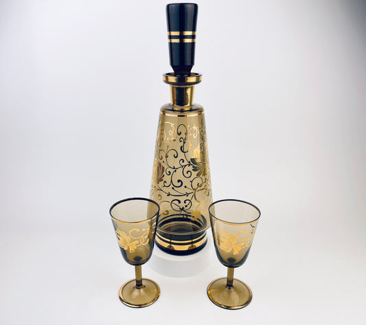 Product image for 'vintage bohemia crystal black gold floral decanter set mid century elegance' (view 3bfadf)