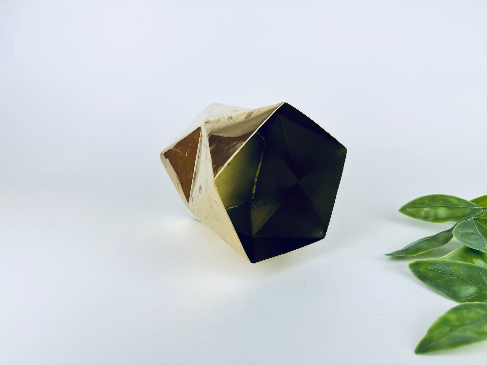 Product image for 'vintage solid brass geometric triangle shape vase attractive aged metal patina' (view 4bf911)