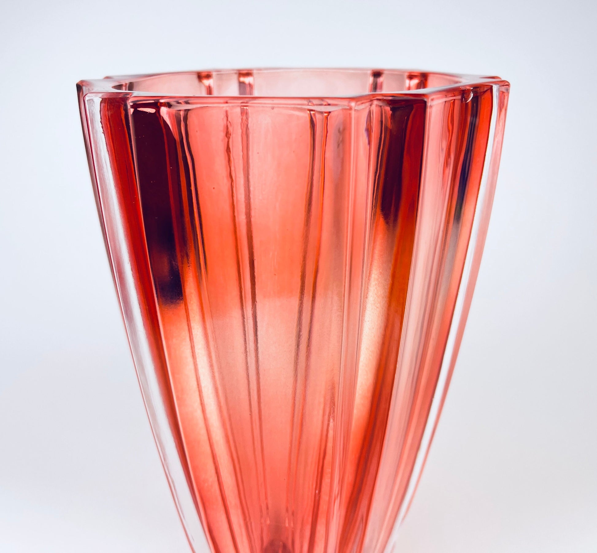Product image for 'vintage cranberry red heavy glass vase ridged line exterior' (view 6d0cb8)