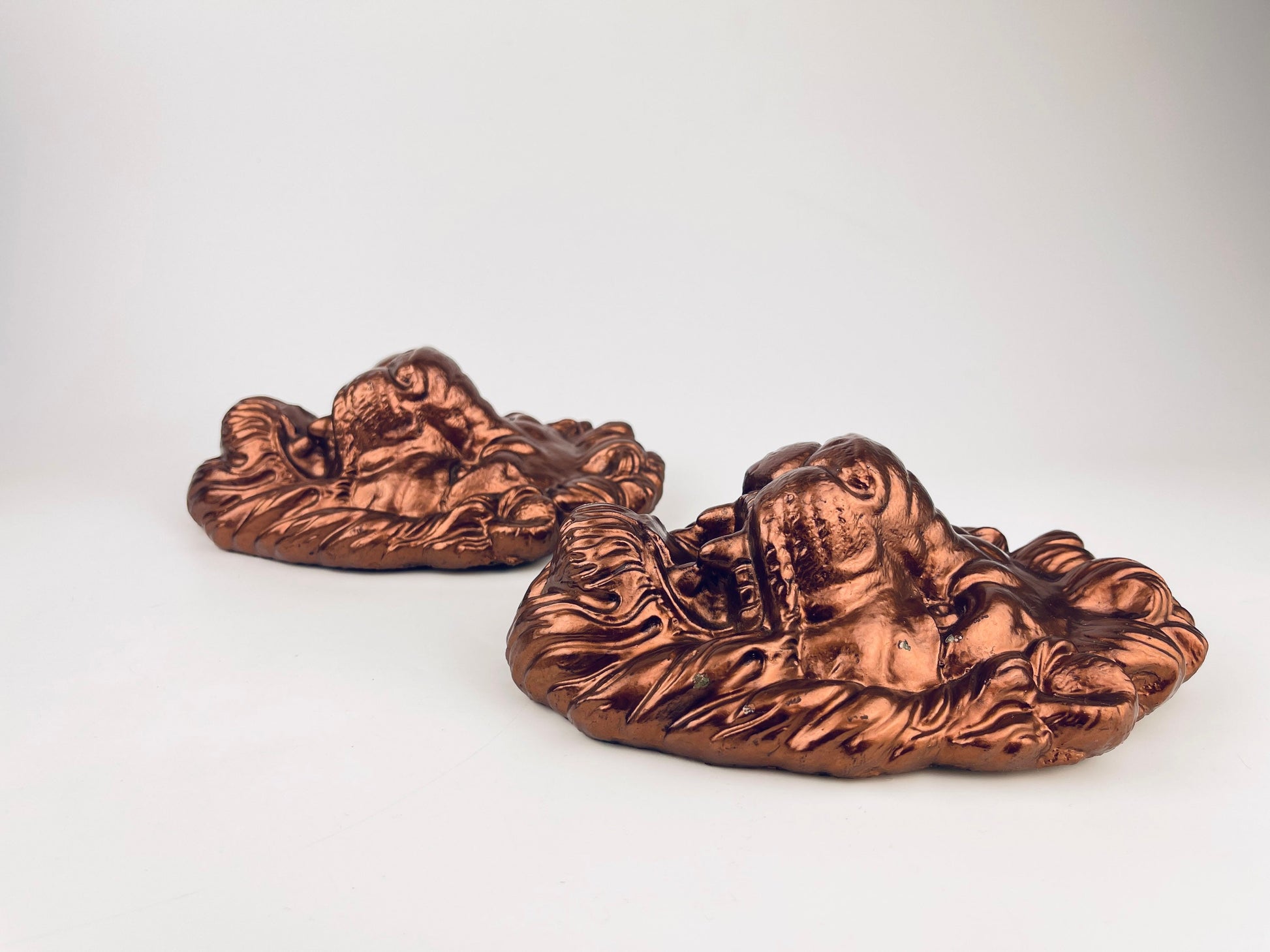 Product image for 'vintage solid concrete rose gold copper painted lion head bust art set of two 2' (view efed54)