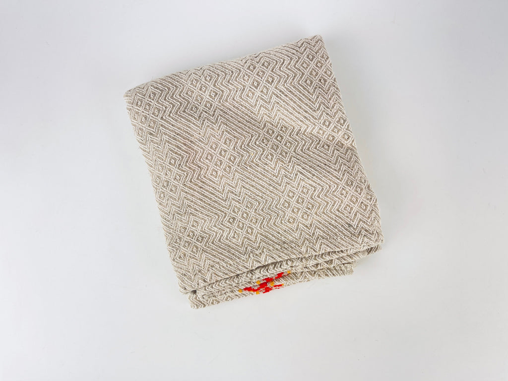 Product image for 'vintage beige white geometric print kitchen towel red yellow stripe 100 cotton' (view 271eb4)