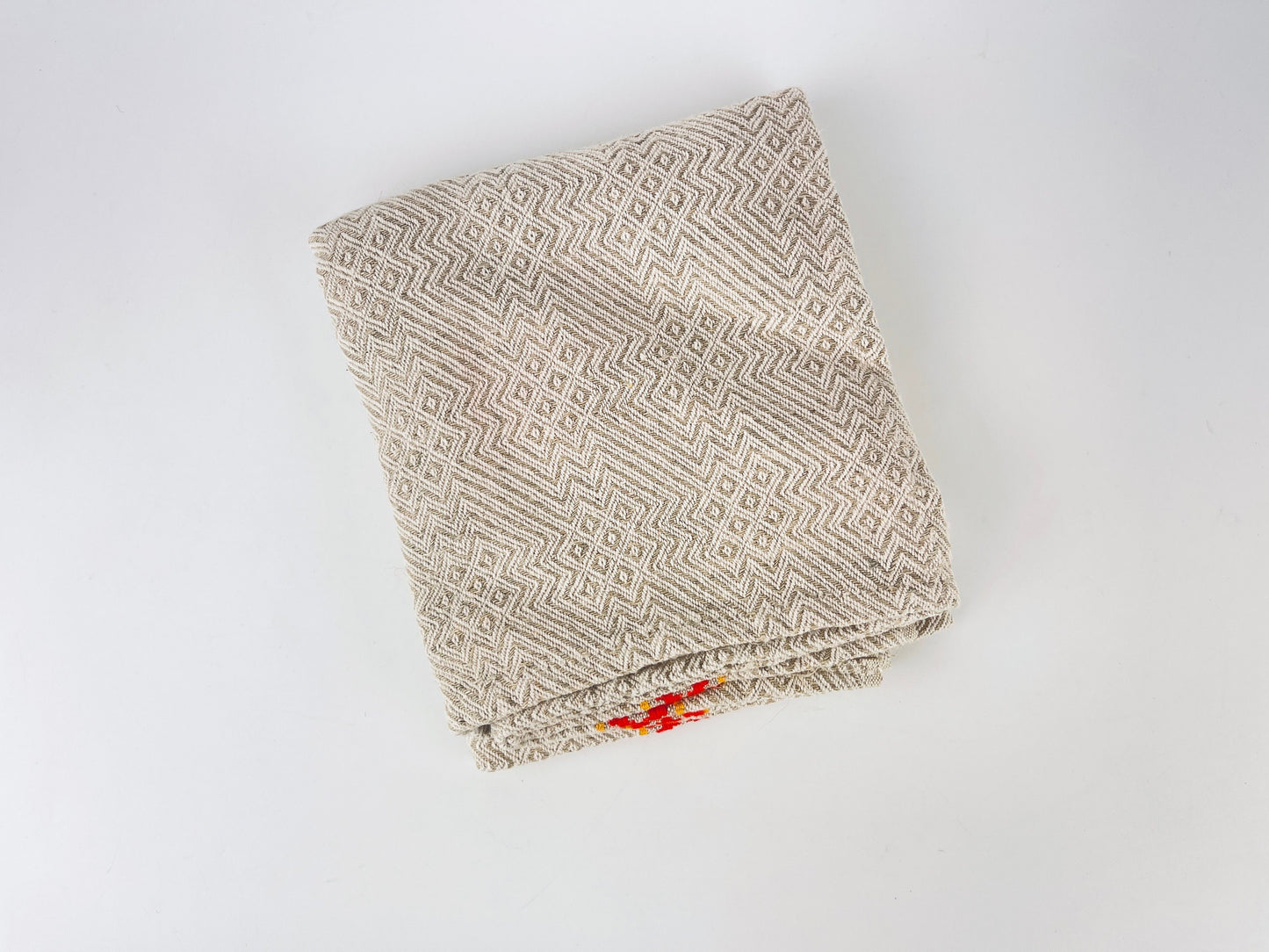 Product image for 'vintage beige white geometric print kitchen towel red yellow stripe 100 cotton' (view 271eb4)