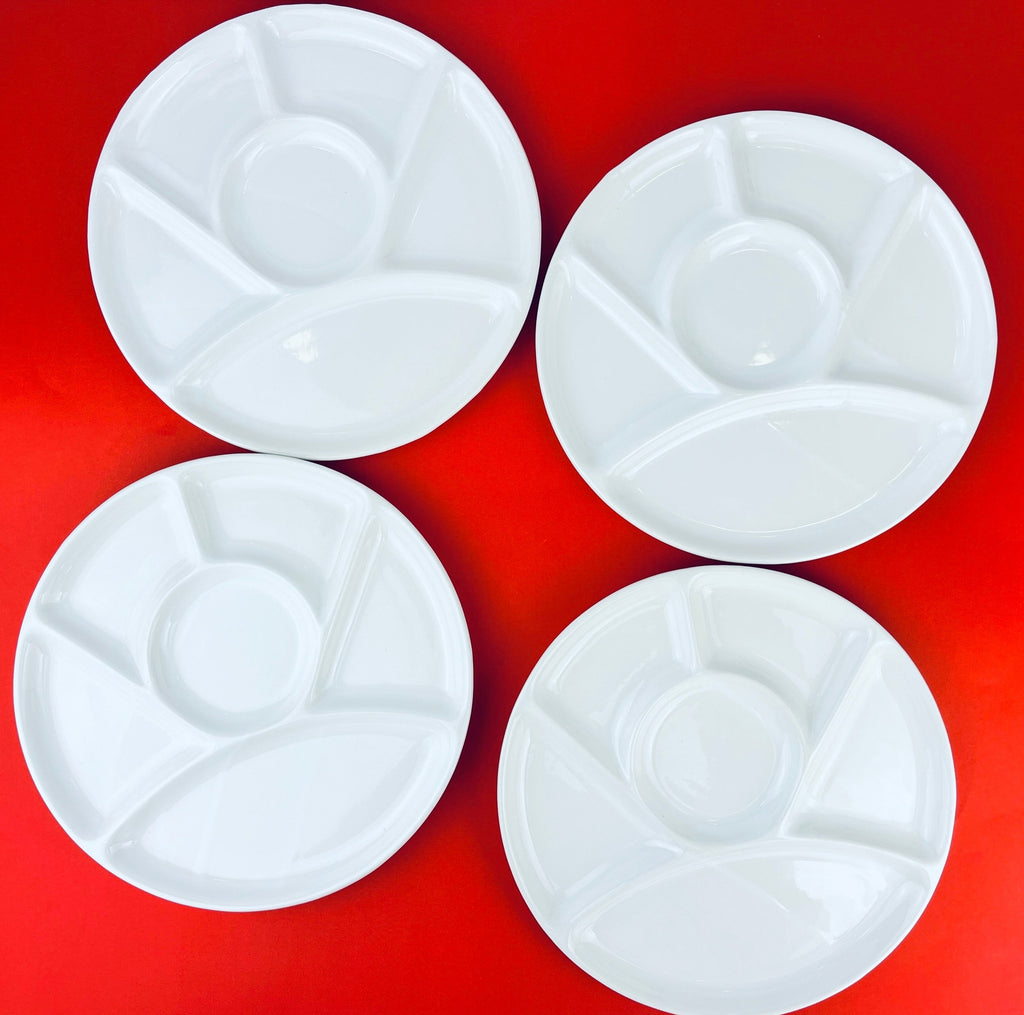 Product image for 'vintage white glazed ceramic fondue sushi plates set of 4 9' (view dd5831)