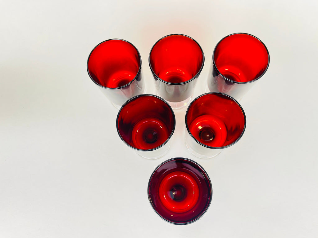 Product image for 'vintage cranberry red drinking glasses goblets set of six 6 made by luminarc in france' (view 39906d)