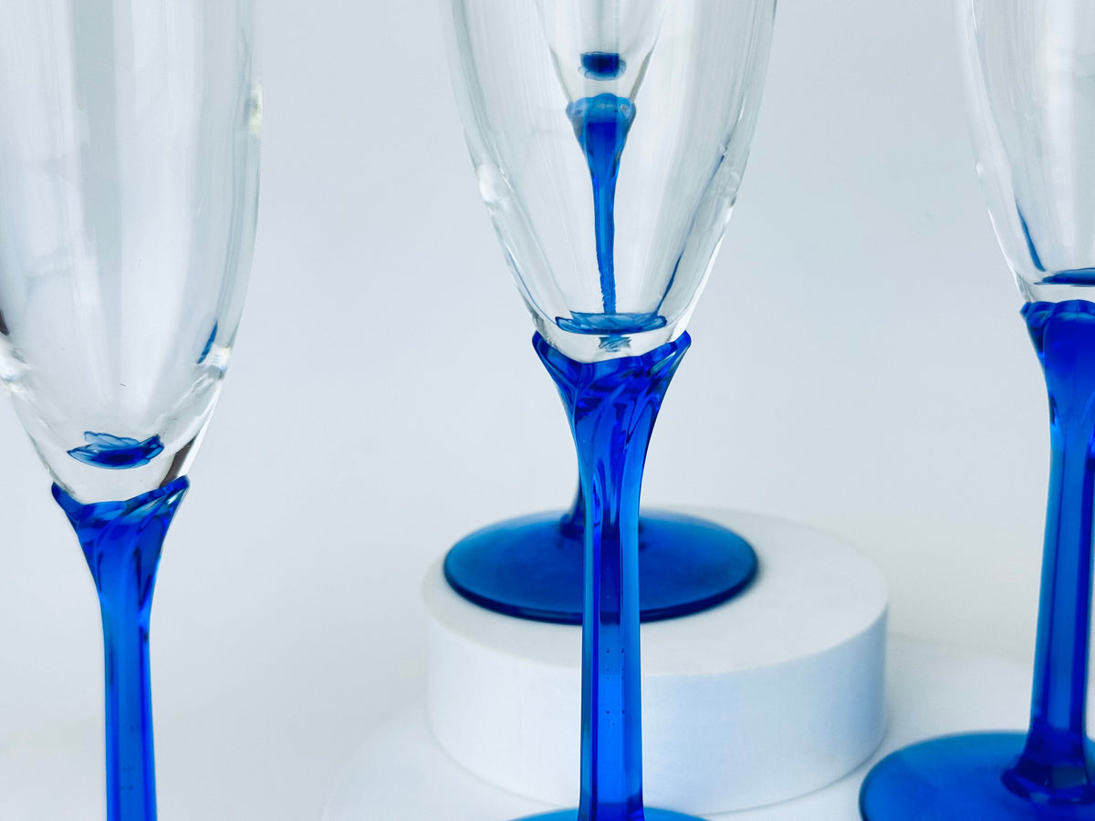 Product image for 'vintage cobalt blue fluted champagne drinking glasses set of four 4 sets sold separately' (view 86ee5d)