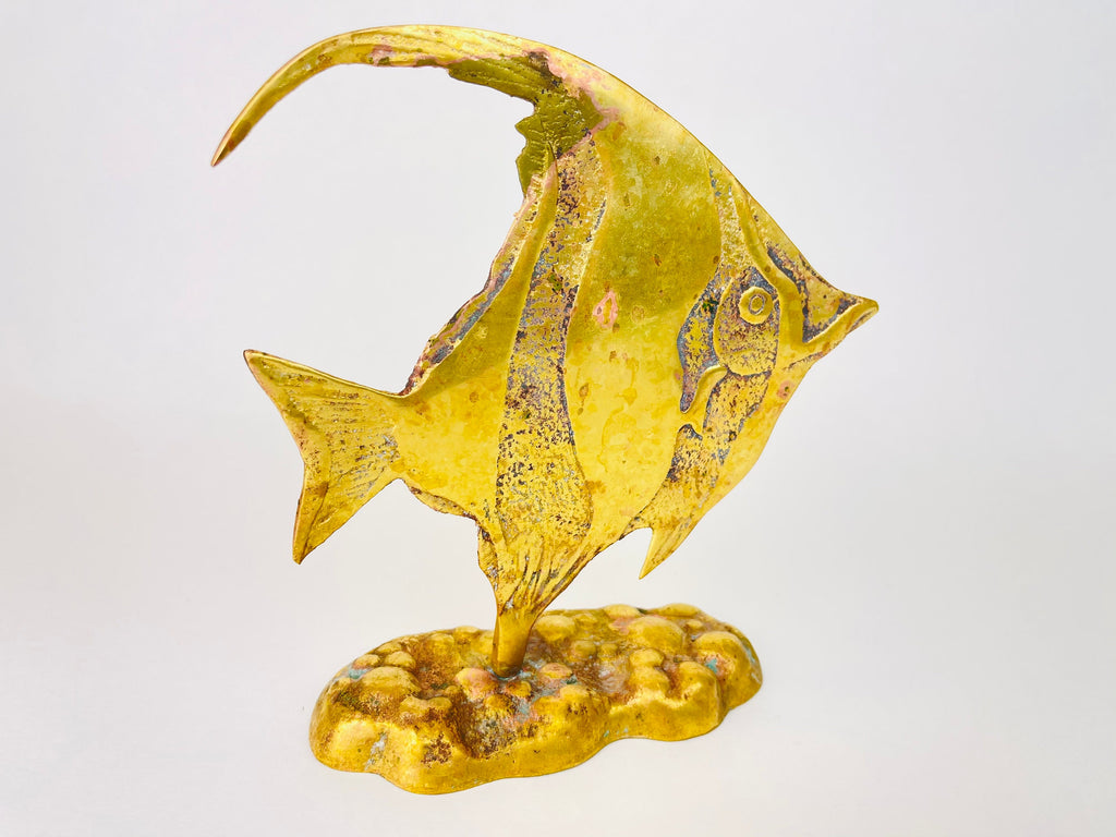 Product image for 'vintage brass angel fish figurine attractive aged metal patina' (view 520d83)