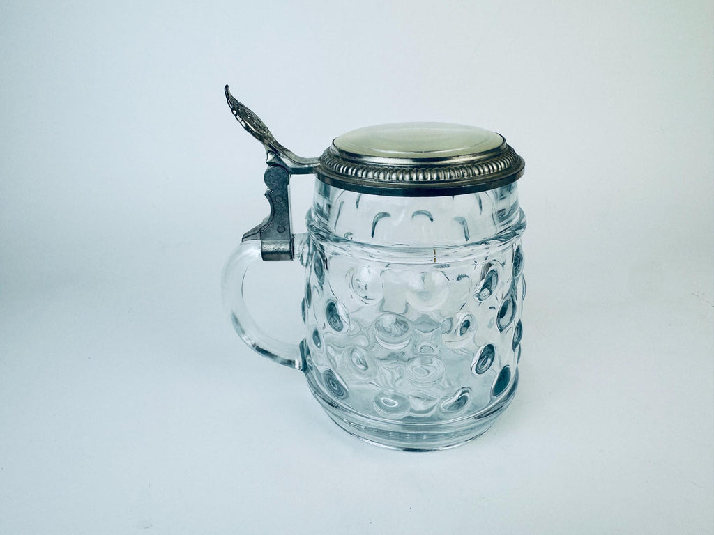 Product image for 'vintage hobnail glass silver lidded beer stein made in western germany' (view 5809b6)