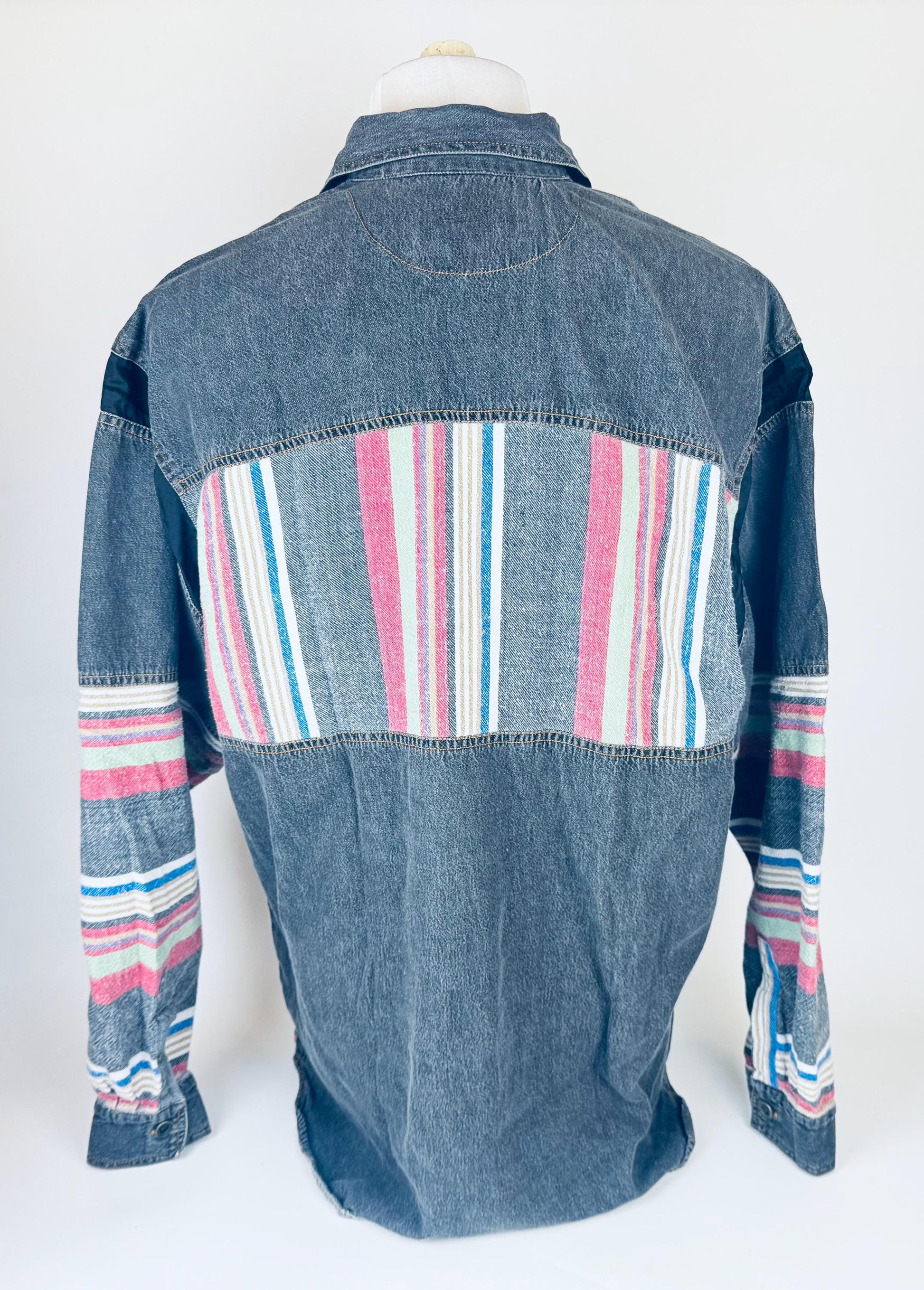 Product image for 'vintage oversized denim striped shirt size m fits l made in hong kong' (view bd0c8d)