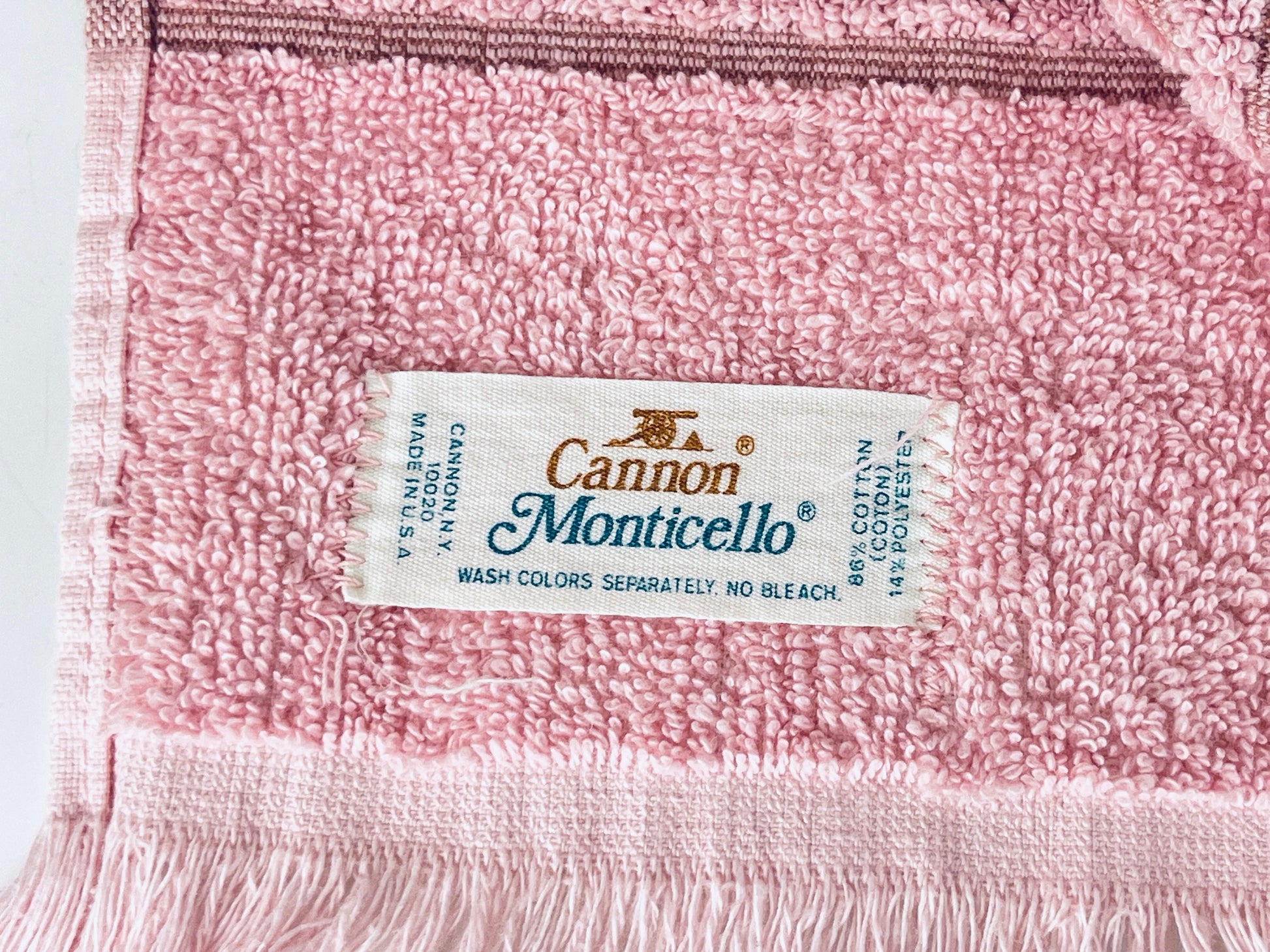 Product image for 'vintage cannon monticello rectangular fringe bath towel made in usa cotton polyester blend pink white yellow blue sold separately' (view 29c39a)