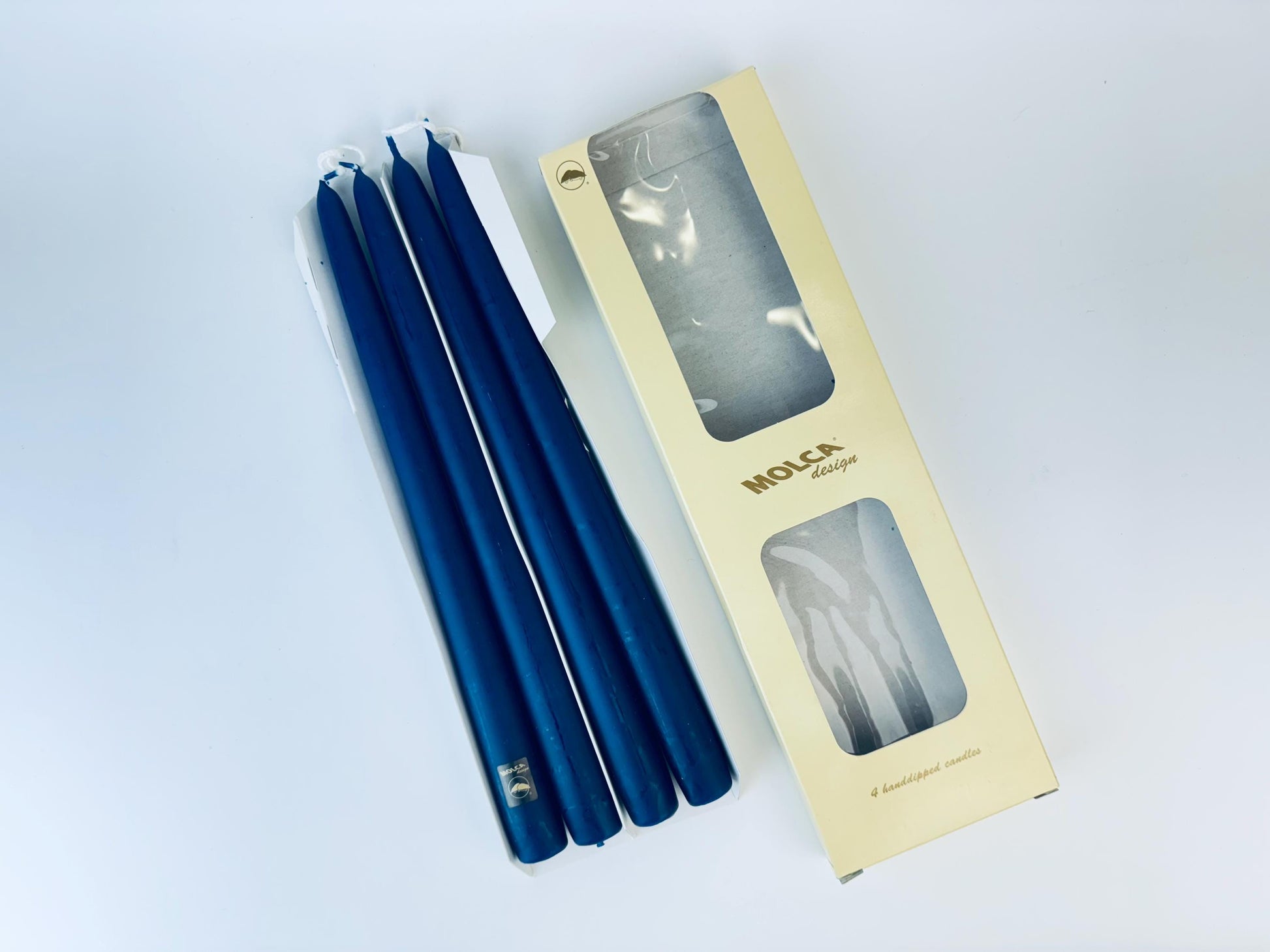 Product image for 'vintage molca design 12 hand dipped tapered blue candles set of four 4 made in the netherlands new old stock nos' (view cfe9ba)