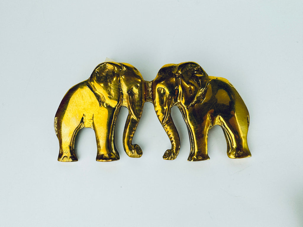 Product image for 'vintage hand made solid brass double lion elephant belt buckle attractive aged metal patina sold separately' (view 4459b6)