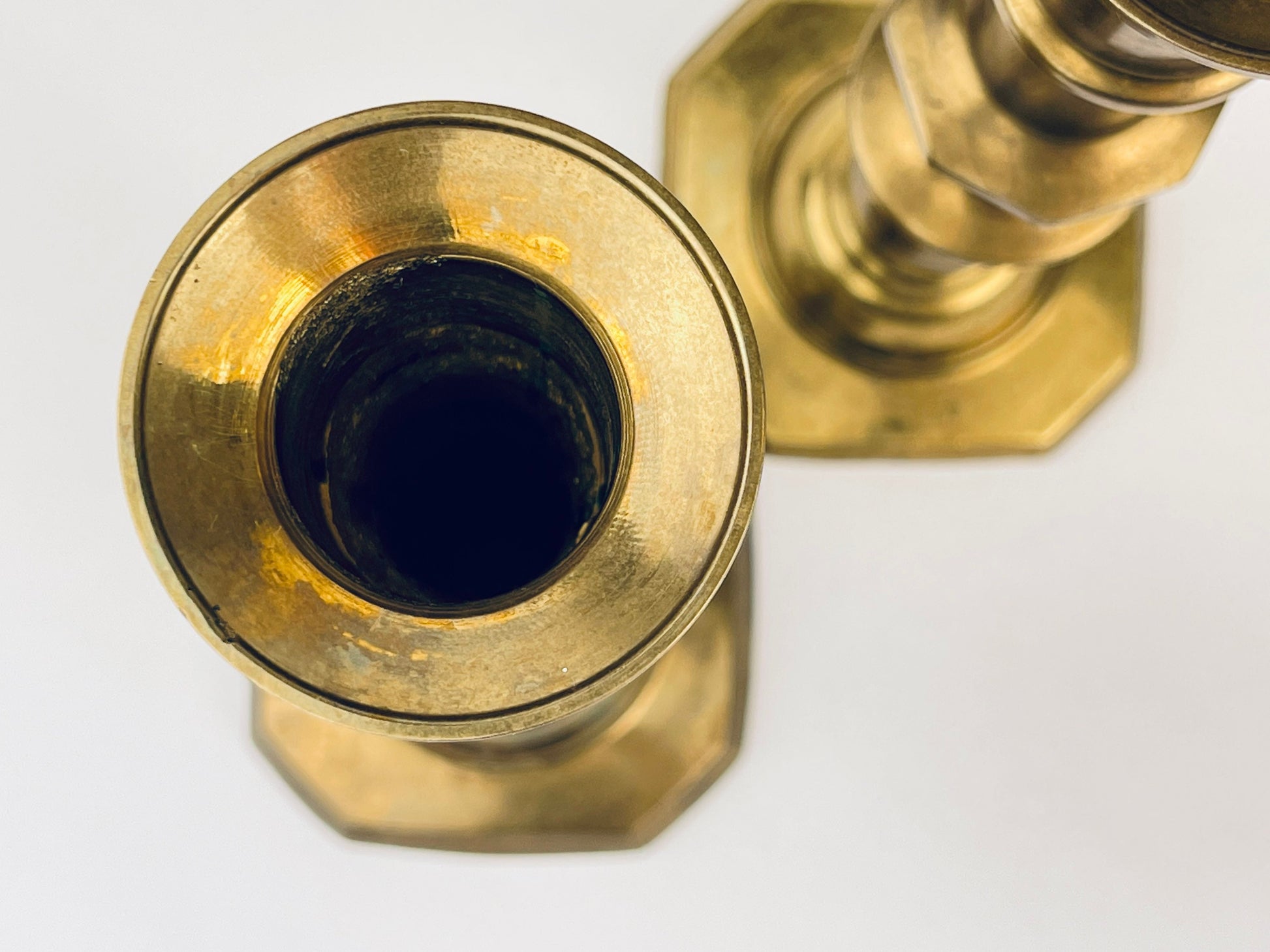Product image for 'vintage tall solid brass candlestick holders elegant aged patina set of two' (view 2382da)