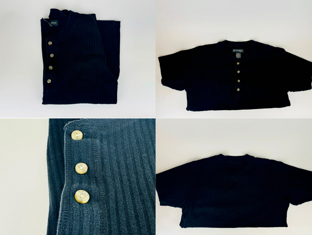 Product image for 'vintage 1990s 100 ribbed cotton short sleeve shirts black grey made in canada by rough dress sold separately' (view 290682)