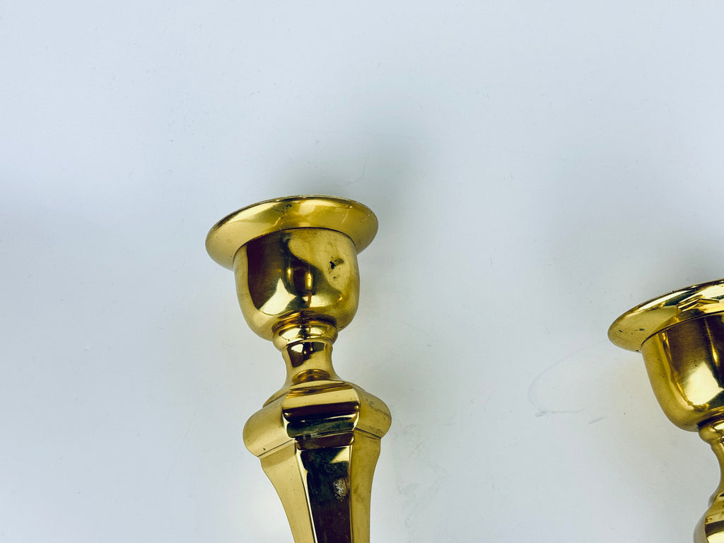 Product image for 'vintage hollywood regency tall solid cast brass candle stick holders set of two 2 attractive aged metal patina' (view c2bfe9)