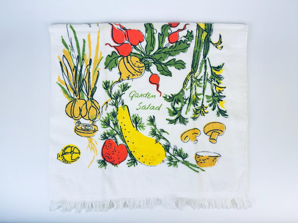 Product image for 'vintage vera garden salad kitchen vegetables hand towel apron made in usa by cannon items sold separately new old stock nos' (view 07bf57)