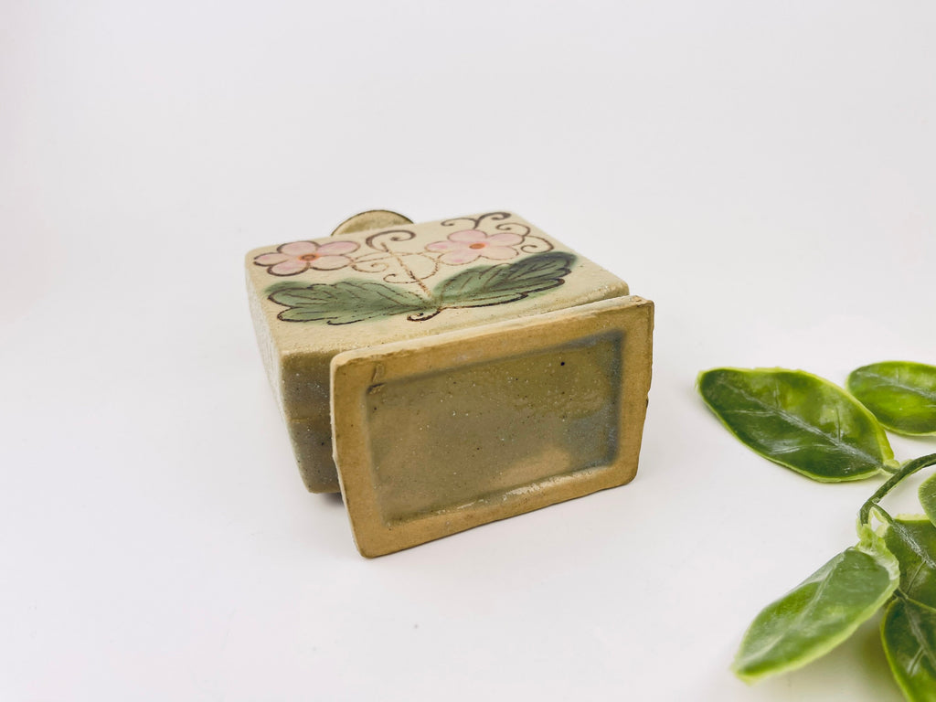 Product image for 'vintage salt glazed stoneware square vase hand painted floral' (view 8cfec1)