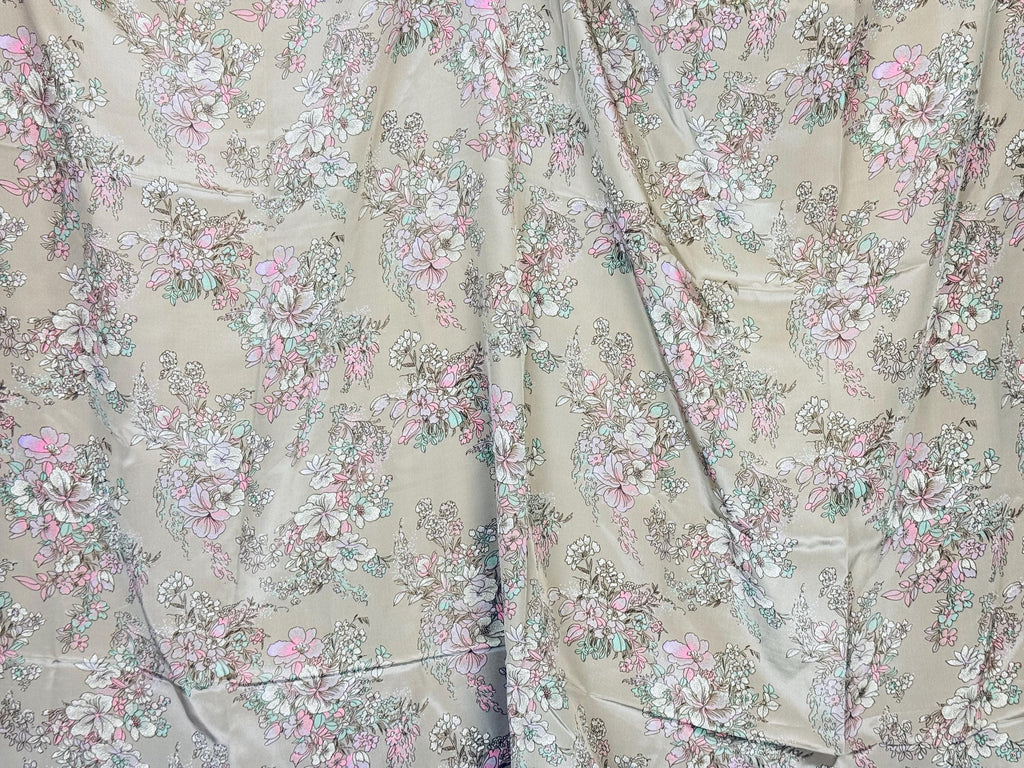 Product image for 'vintage floral fabric material soft pastel blooms on taupe 46 x 64' (view 82fc9b)
