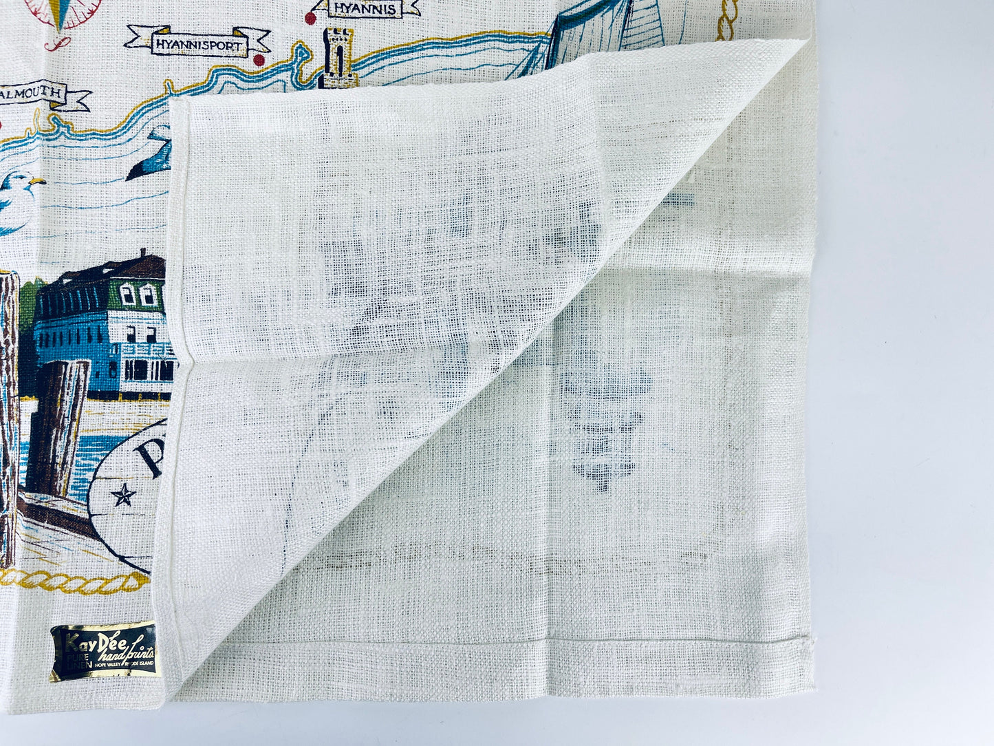 Product image for 'vintage provincetown cape cod linen tea towel the first landing place of the pilgrims pure linen kay dee handprints rhode island' (view 9dff90)