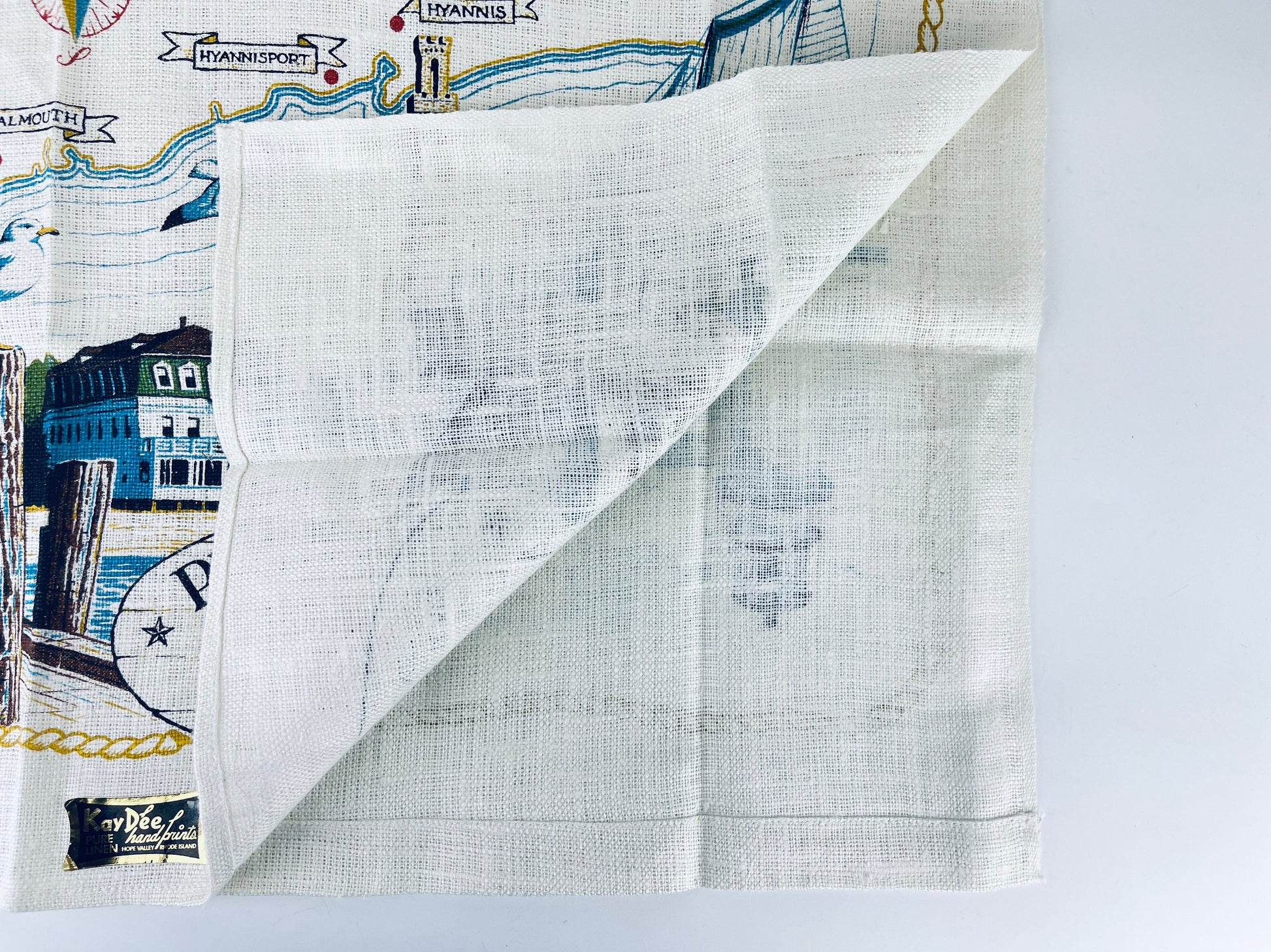 Product image for 'vintage provincetown cape cod linen tea towel the first landing place of the pilgrims pure linen kay dee handprints rhode island' (view 9dff90)