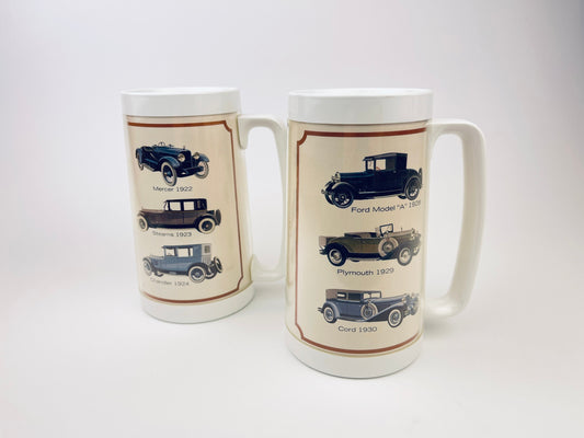 Product image for 'vintage thermo serv plastic steins classic car pattern set of two 2 made in usa by westbend mancave decor' (view 840bdb)
