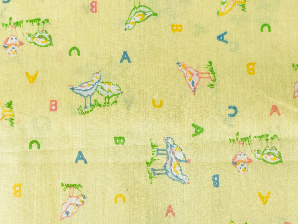 Product image for 'vintage pale yellow cute abc bird nursery children fabric 44 x 69' (view 776c7f)