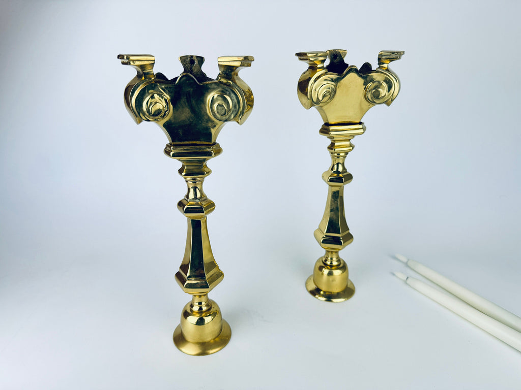 Product image for 'vintage hollywood regency tall solid cast brass candle stick holders set of two 2 attractive aged metal patina' (view 2ef69a)