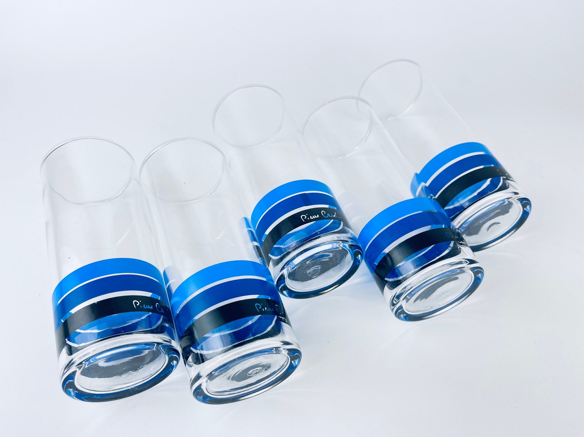 Product image for 'vintage pierre cardin blue ombre striped zombie glasses set of five 5 sasaki glass company made' (view 9a81b3)