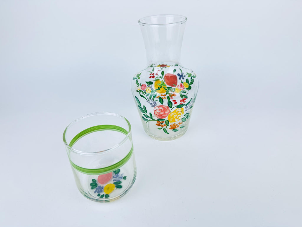 Product image for 'vintage hand painted bedside carafe tumbler set floral glass water set' (view 948044)