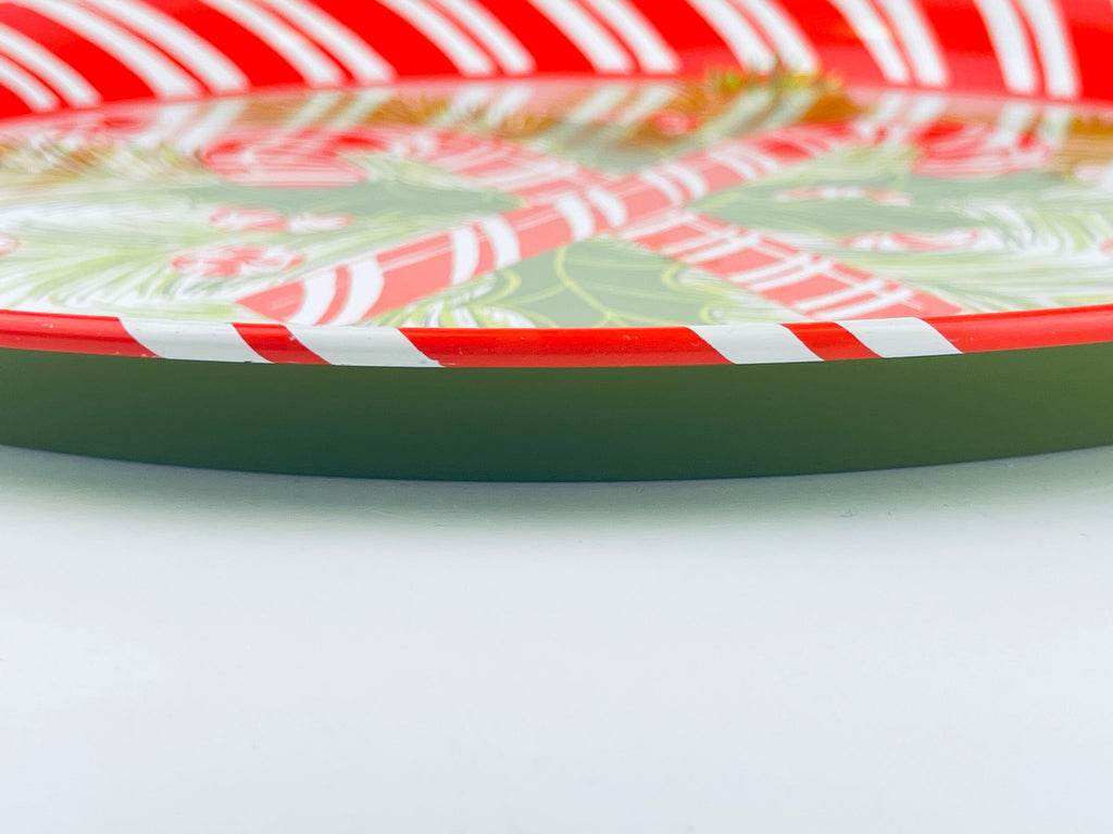 Product image for 'vintage christmas candy cane peppermint candy circular metal tray made in usa by hallmark' (view 35ecae)