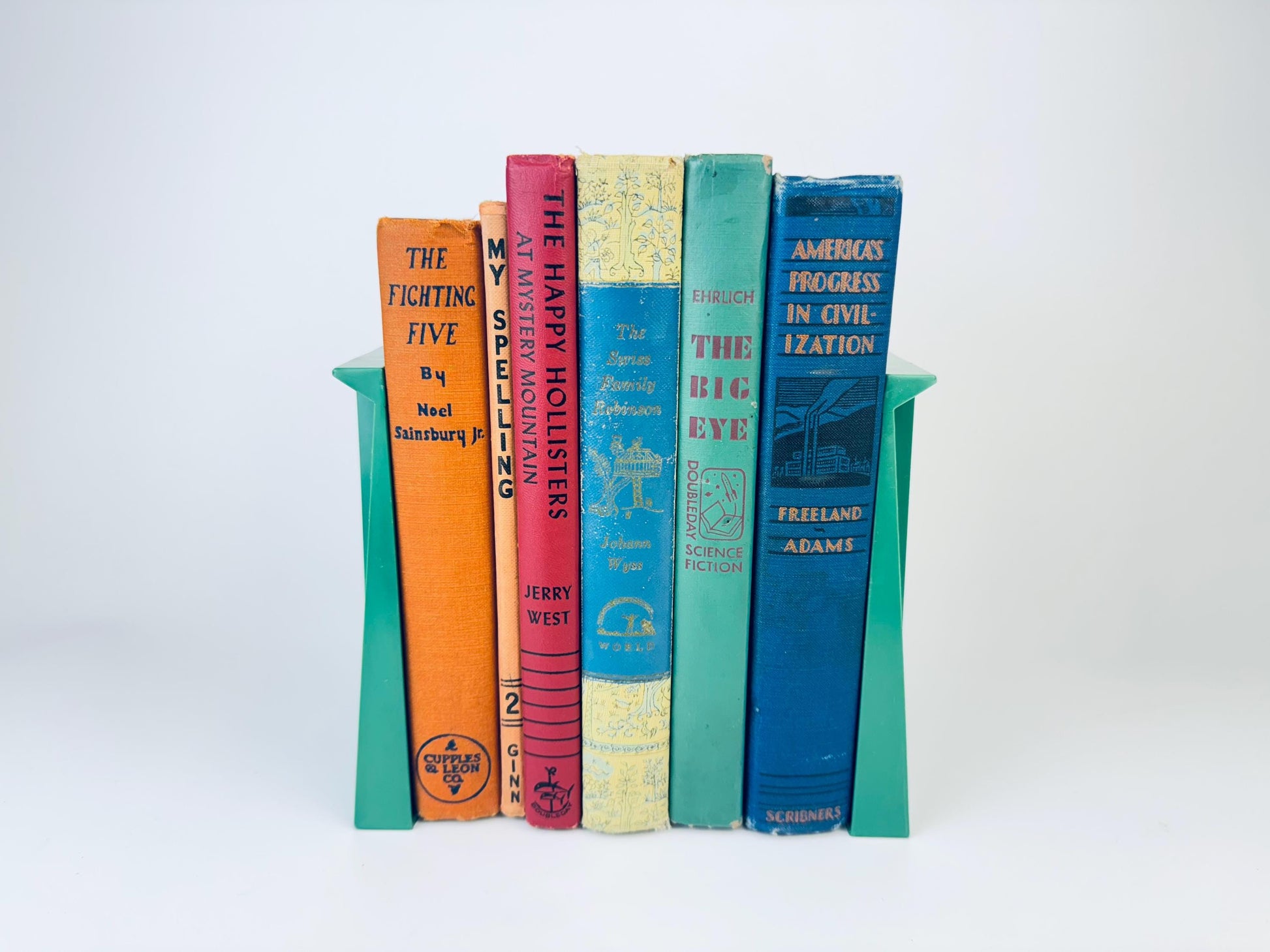 Product image for 'vintage bro dart atomic aqua green plastic book ends set of two 2 made in usa' (view cbe017)