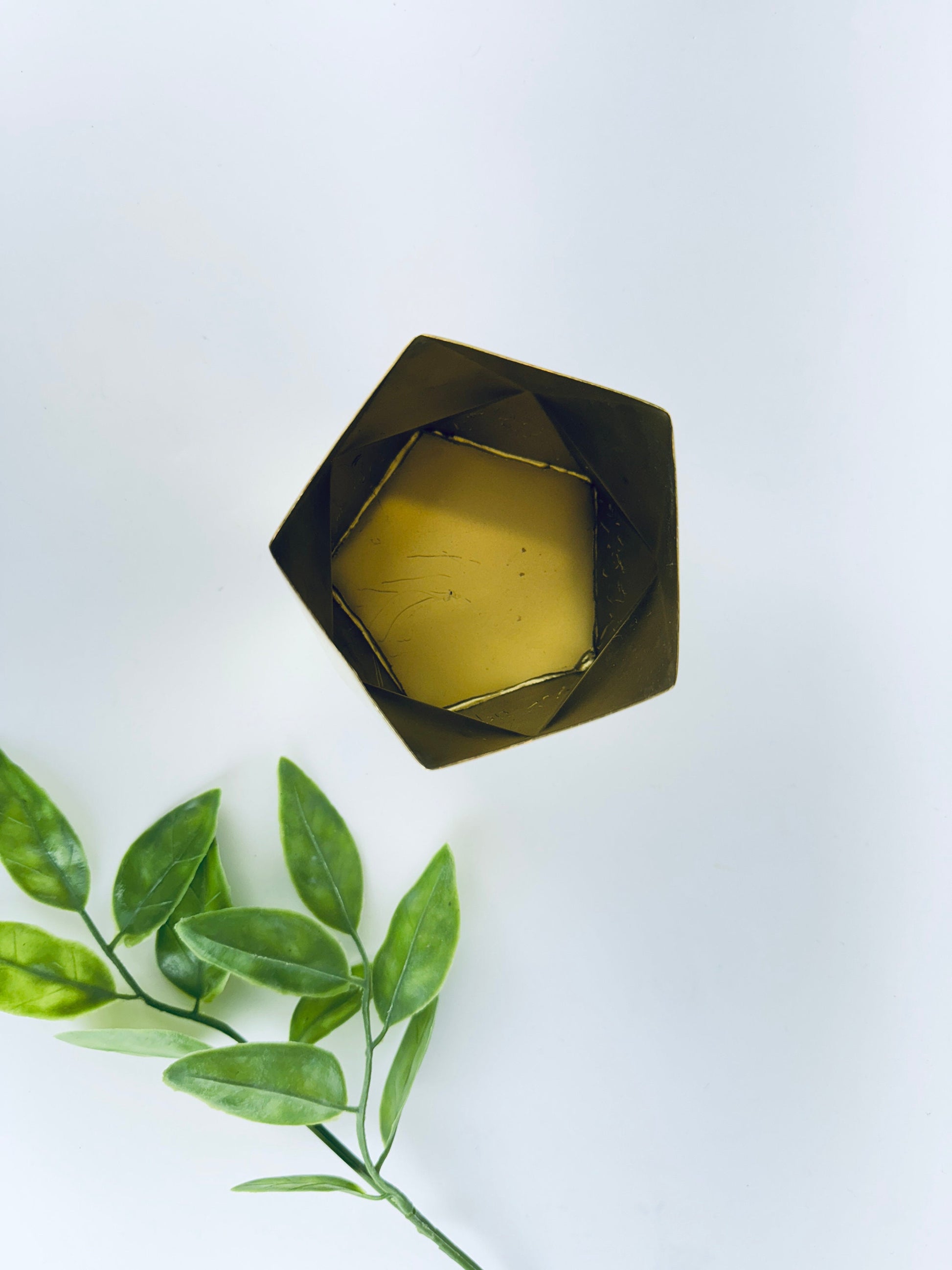 Product image for 'vintage solid brass geometric triangle shape vase attractive aged metal patina' (view 4653b2)